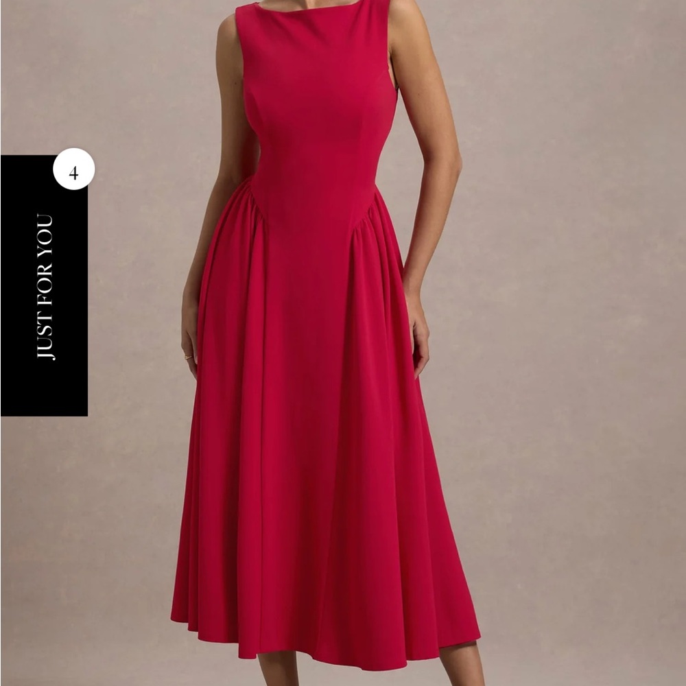 Club L London Red Sleeveless Bateau Midi Dress